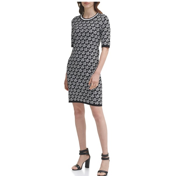 Dkny Dresses & Skirts - NWT! Black and White DKNY Logo Sweater Dress - Size Large